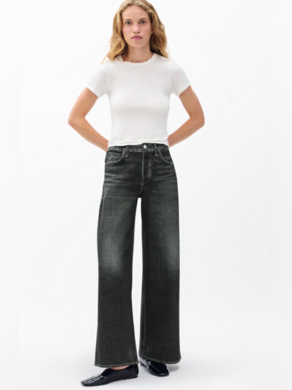 rag & bone Miramar Sofie Wide Leg Sweatpant Jeans Washed Black Size 26